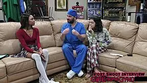 solana spreads her shaved pussy for the first gyno exam, getting fingered and tickled