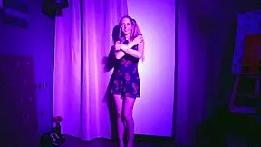 Blonde teen relaxes with a dance to French music