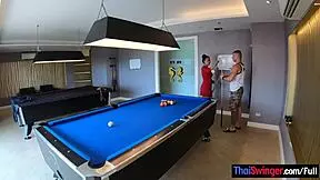 amateur couple plays pool then has passionate sex