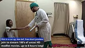 solana spreads her shaved pussy for the first gyno exam, getting fingered and tickled