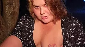 obedient fat girl fucked on swings in village, cum on big tits