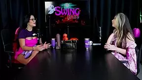 loira safada shows off her blowjob skills on two cocks then strips naked revealing her tasty pussy and tits