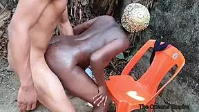 Can two ebony pussies swallow this big fat cock in the bush?