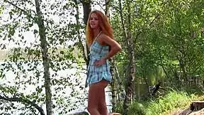 Stunning redhead teen 18+ model naked in the forest