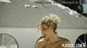 Gorgeous blonde milf with a petite body sara ames gives outdoor striptease