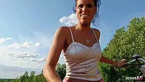 I risked an outdoor fuck with a stranger for help, feeling christy ley's tight pussy on my skinny german latina teen body