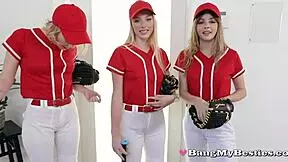cheeky baseball babes whip out coaches bat for suck & fuck fun