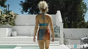 Gorgeous blonde milf with a petite body sara ames gives outdoor striptease