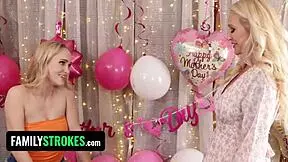 Big tits stepmom got a surprise lesbian threesome when her massage turned sexual.