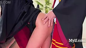 Horny milf rides in potter cosplay with millie morgan and donnie rock