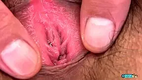 This guy plays with her pussy hair before creampieing her love tunnel in rough sex