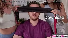 teen stepsister and latina milf bestie blindfold and fuck stepbro