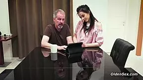 Stepdad fucks naughty skinny teen 18+ in the kitchen