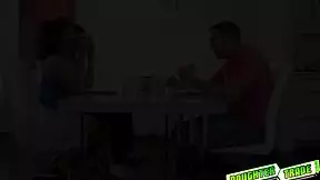 crushing teens giving double deep throat on the couch, so intense