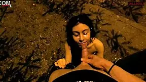 sissi sucks my cock in the street and covers her face in cum