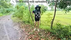 thai girl walking and showing pussy on roadside with clear thai voice