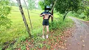 thai girl walking and showing pussy on roadside with clear thai voice