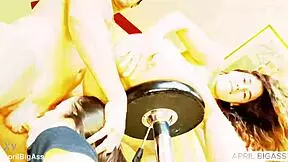 Dirty Ass-to-Mouth Threesome Swallowing Anal Creampie on High Stool