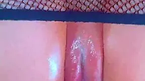 Puffy Pink Pussy in Fishnets Takes BBC