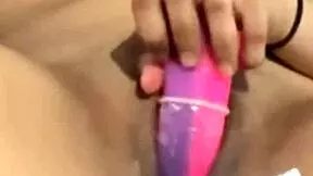 playing with my tiny tight pussy using dildo toys for pleasure