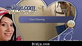 Bald older man intensely bangs horny young maid in bedroom