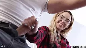 blonde student hooks up with hot guy