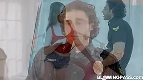 Teen babe deepthroating police officer in the office!