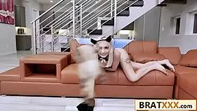 Pretty Little 18+ Teen Cosplaying Black Cat In Role-Play With Monster Cock