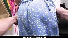 Teen shoplifter Nicole Luva gets fucked by officer Clarke Kent after strip search.