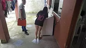 married housewife pays technician with favors while husband is away