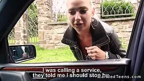 blonde amateur hitchhiker bangs in car pov