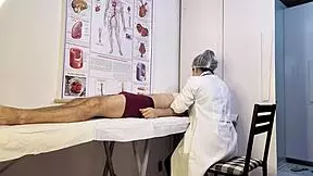the patient couldn't hold back and got hard right in front of the nurse during the checkup