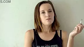 Hot Brunette Smoking Tease in Voyeur Scene