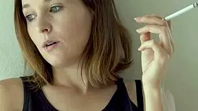 Hot Brunette Smoking Tease in Voyeur Scene