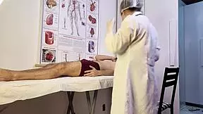 the patient couldn't hold back and got hard right in front of the nurse during the checkup