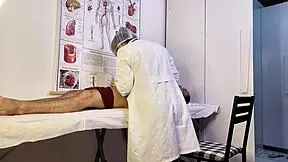 the patient couldn't hold back and got hard right in front of the nurse during the checkup