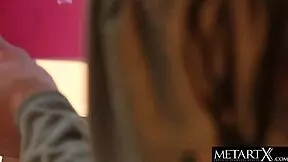 Hot Sexy Brunette Spreads Long Legs Wide To Masturbate Avidly