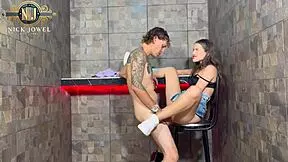 Petite Horny White Waitress Fucks Man At Bar