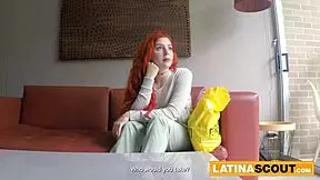 Redhead Latina Bombshell Gulps Huge Cock Deepthroat in Intense Casting Interview
