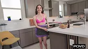 Tess Thompson rides cock POV then takes kitchen creampie in tight pussy 😍🍑