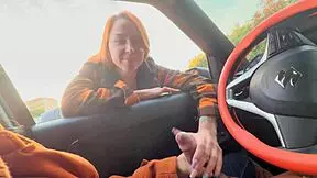 Stranger Redhead Babe Catches Public Car Dick Flash Shows Boobs Jerks Me Off