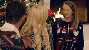 two skinny teens playfully bounce around step bro in fun romp