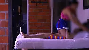 Stepmom and student share mischievous smile in hallway glance