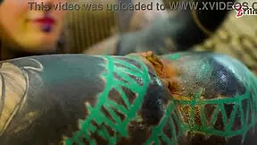 sexy tattoo slut gapes ass with xl dildo in fishnets and heels!!