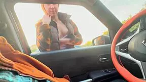 Stranger Redhead Babe Catches Public Car Dick Flash Shows Boobs Jerks Me Off