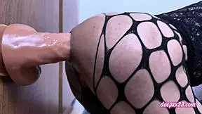 watch this shemale in fishnets ride huge dildo extreme anal narrow ass balloon cage crossdressing 🔥🍑