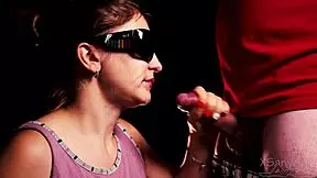 A blind girl cheats in taste game swallowing friend's cum mouthful surprise