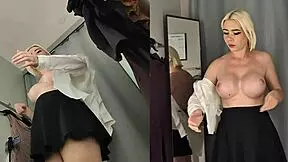 spy this naked big tit blonde's upskirt try-on in dressing room?