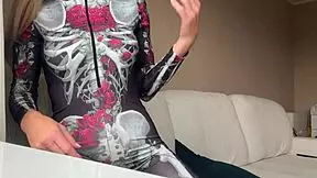 got so horny trying on this halloween costume i fingered my wet pussy to squirting orgasm