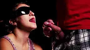 A blind girl cheats in taste game swallowing friend's cum mouthful surprise